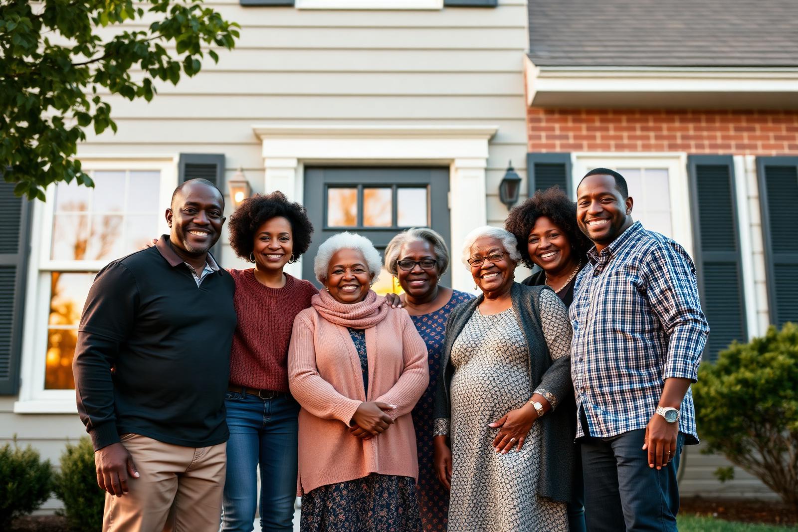 Family gathered outside their home